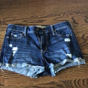 Hollister dark wash light destroy jean shorts
